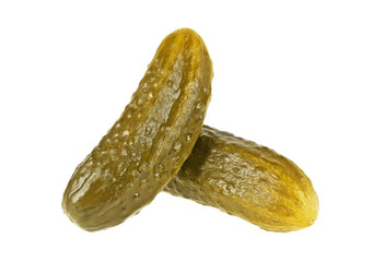 Pickled cucumbers on white background