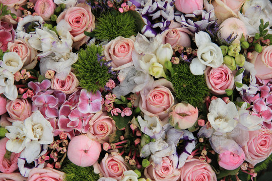 Mixed pink wedding arrangement