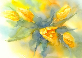 yellow tulips bouquet watercolor