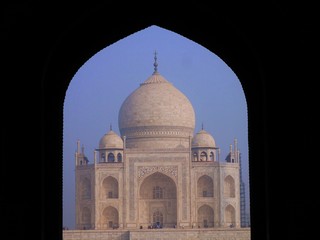 Fototapeta na wymiar Entrance view on the modern world's wonder : The Taj Mahal