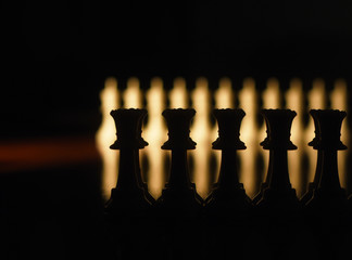 Chess pieces closeup-built rows