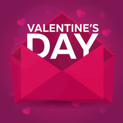 Happy Valentines Day. Pink envelope on pink background. Vector flat illustration.
