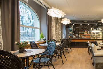 Interior of caffe restaurant.   Modern design.