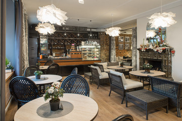Interior of caffe restaurant.   Modern design.