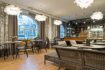 Interior of caffe restaurant.   Modern design.