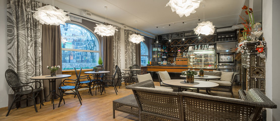 Interior of caffe restaurant.   Modern design.