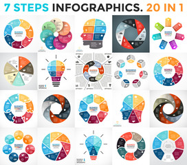 Vector circle arrows infographic, cycle diagram, graph, presentation chart. Business concept with 7 options, parts, steps, processes. - obrazy, fototapety, plakaty