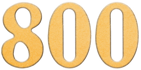 800, eight hundred, numeral of wood combined with yellow insert,
