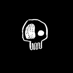 Hand drawn sketch skull. Cartoon skull illustration. Grunge skull on black background.
