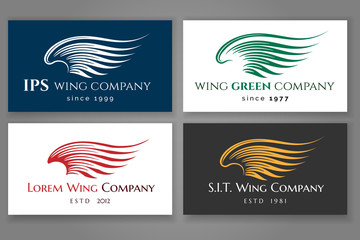 Winged logo company card set. Vector business label with wing