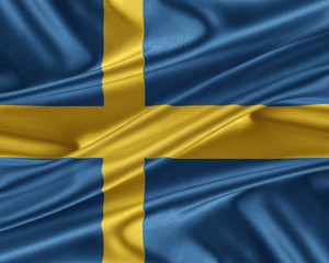 Sweden flag with a glossy silk texture.