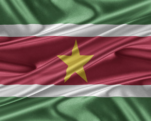 Suriname flag with a glossy silk texture.