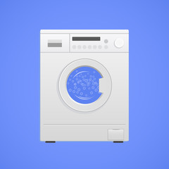 Modern washing machine on a blue background. Vector illustration.
