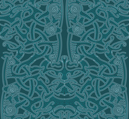 Pattern Vikings. Pattern background blue. Abstract cute pattern with hand drawn elements. Seamless abstract pattern for printing on fabric or paper. Celtic knots.