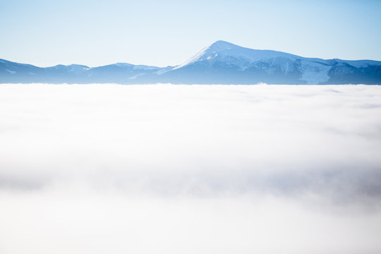 Winter mountains with fog
