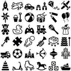 Toy icon collection - outline and silhouette illustration 