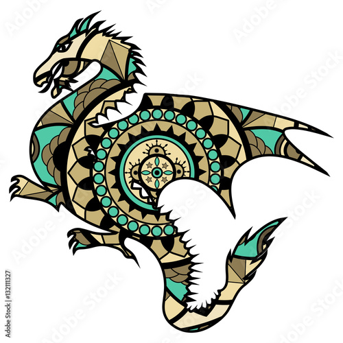 Download "Vector illustration of a colored dragon mandala, drago ...