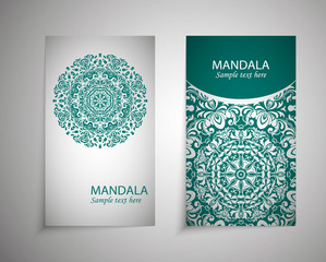 flyer, leaflet cover mandala, abstract Oriental motif. Hand painted texture background. Decorative elements for design print. Vector. EPS 10