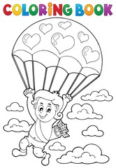 Coloring book Cupid with parachute