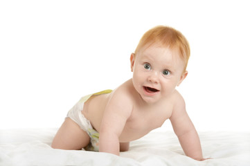 Adorable baby boy in pampers
