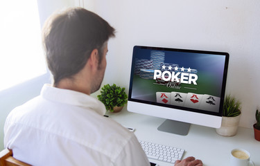 man playing online poker