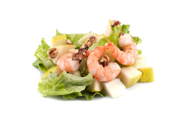 Salad with shrimp on a white background