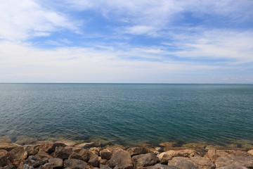 Calm Sea Ocean And Blue Sky Background