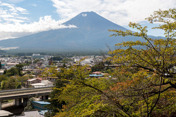 Fototapeta premium Mount Fuji view in autumn around lake Kawaguchiko and Chureito pagoda in Yamanashi, Japan