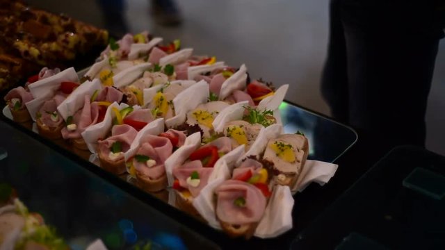 Open sandwich at the party buffet table

