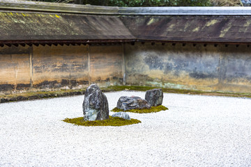 Zen Rock Garden in Ryoanji Temple in Kyoto, Japan