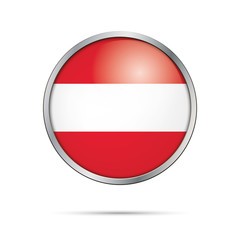 Vector Austrian flag Button. Austria flag in glass button style with metal frame.