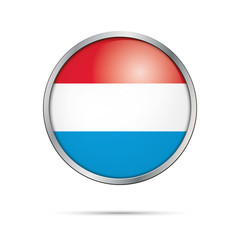 Vector Luxembourgish flag Button. Luxembourg flag in glass button style with metal frame.