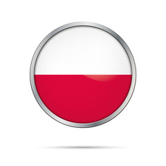 Vector Polish flag Button. Poland flag in glass button style with metal frame.