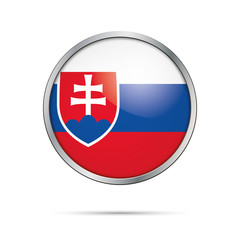 Vector Slovakian flag Button. Slovakia flag in glass button style with metal frame.