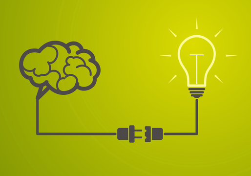 idea concept - light bulb connect to the brain