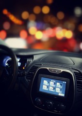 car cockpit with gps and connection screen