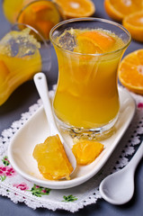 Orange jelly in glass
