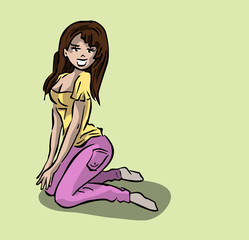 vrouw zit op haar knieën