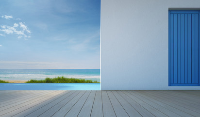 Luxury sea view swimming pool in modern white beach house - 3d rendering