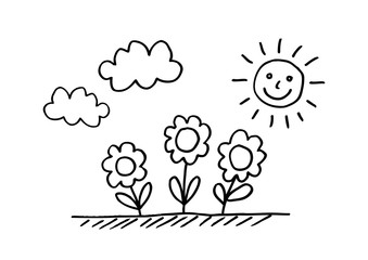 Flower drawing on white background