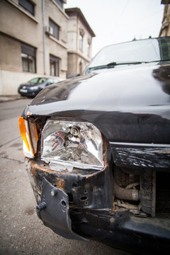 Crashed car headlight detail