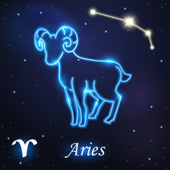 Obraz na płótnie Canvas Light symbol of sheep to Aries and Ram of zodiac and horoscope