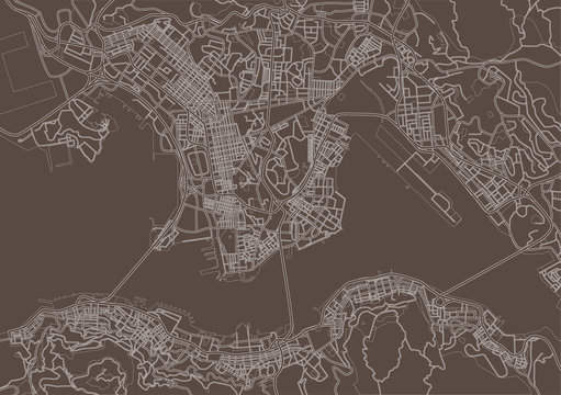 Glowing Drawing on a brown background. Map of Hong Kong, China
