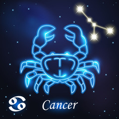 Light symbol of crab to Cancer of zodiac and horoscope concept