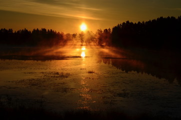 MIDNIGHT SUN IN NORTHERN FINLAND. SCANDINAVIA, EUROPE
