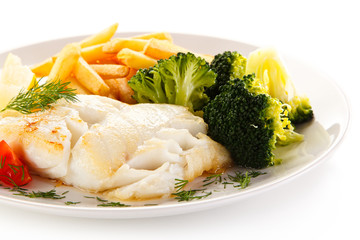 Fish dish - fried fish fillet and vegetables 