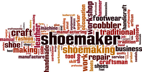 Shoemaker word cloud concept. Vector illustration