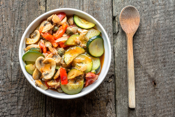 Fresh vegetarian dish made from cooked vegetables, healthy eating