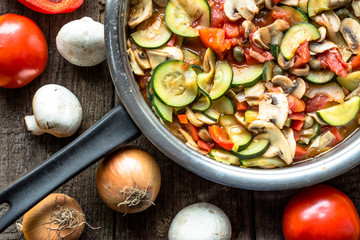 Fresh vegetarian dish made from cooked vegetables, healthy eatin