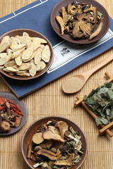 Traditional Chinese medicine and ancient medical book on bamboo